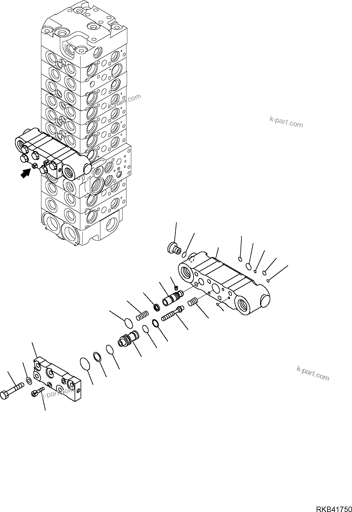 Komatsu parts book diagram for PC50MR-2 S/N F00103 AND UP: CONTROL VALVE (17/22)
