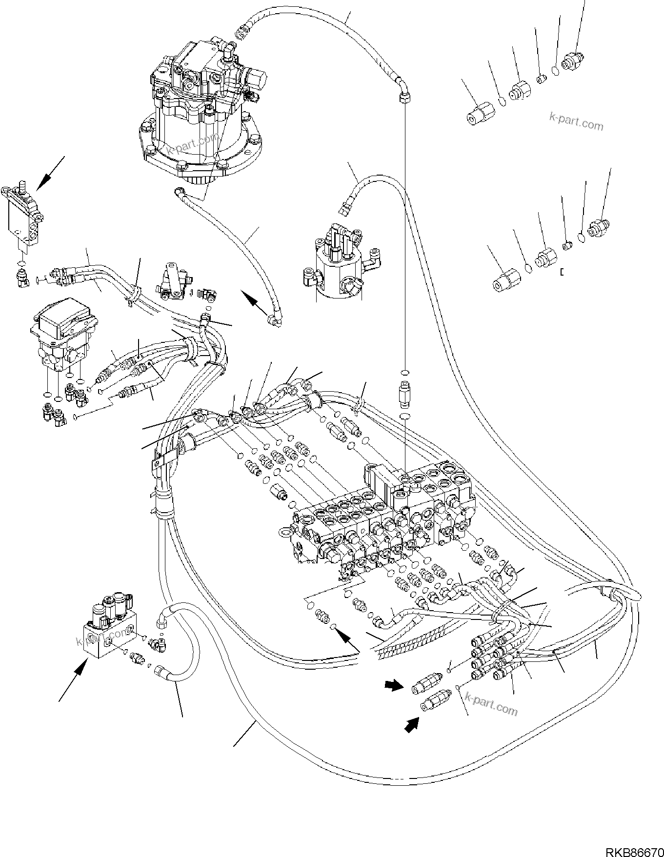 Komatsu parts book diagram for PC50MR-2 S/N F00103 AND UP: HYDRAULIC PIPING (SERVOCONTROL LINE) (1/5)