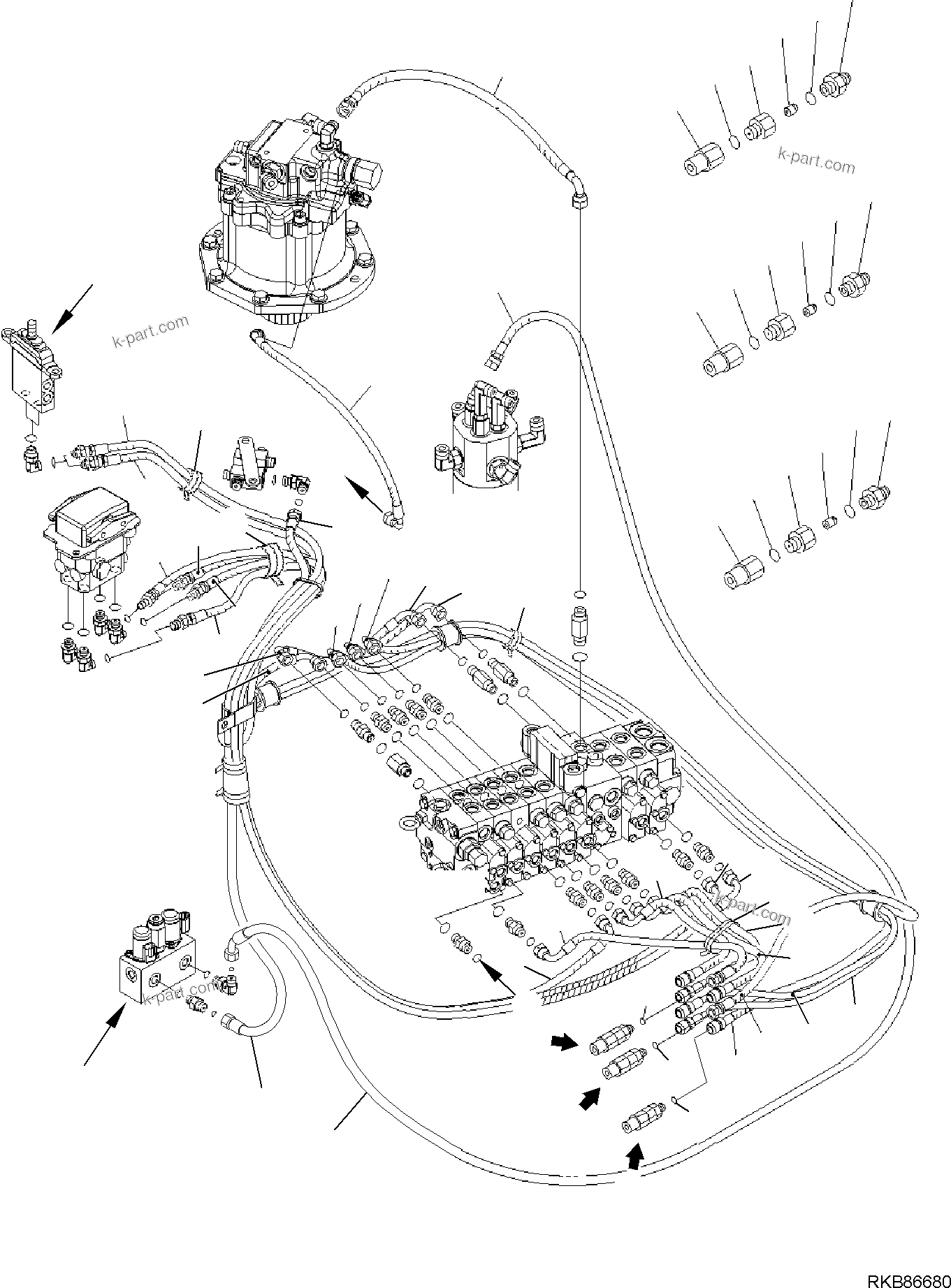 Komatsu parts book diagram for PC50MR-2 S/N F00103 AND UP: HYDRAULIC PIPING (SERVOCONTROL LINE) (WITH LONG ARM) (1/5)