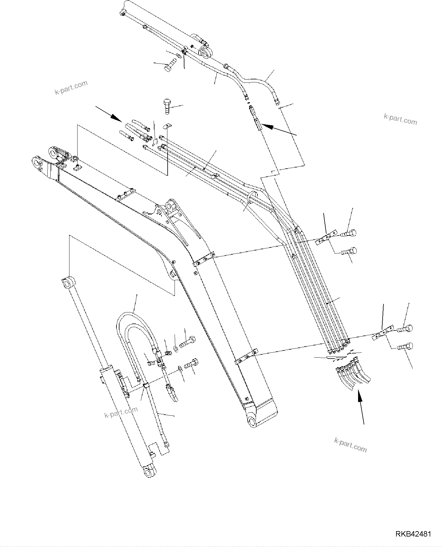 Komatsu parts book diagram for PC50MR-2 S/N F00103 AND UP: BOOM PIPING WITH LONG ARM