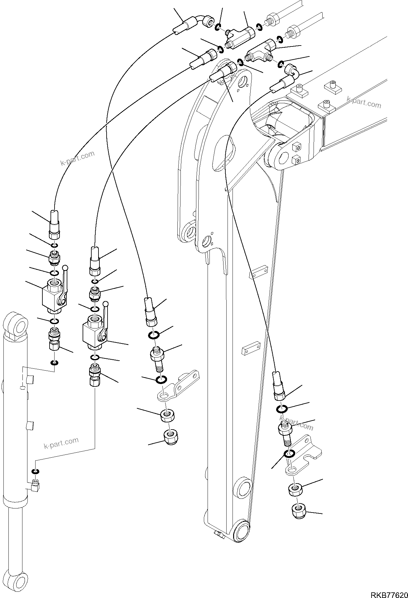 Komatsu parts book diagram for PC50MR-2 S/N F00103 AND UP: HYDRAULIC PIPING (CUTTING AND ROTATING BUCKET) (STANDARD ARM) (WITH EXTENSION)