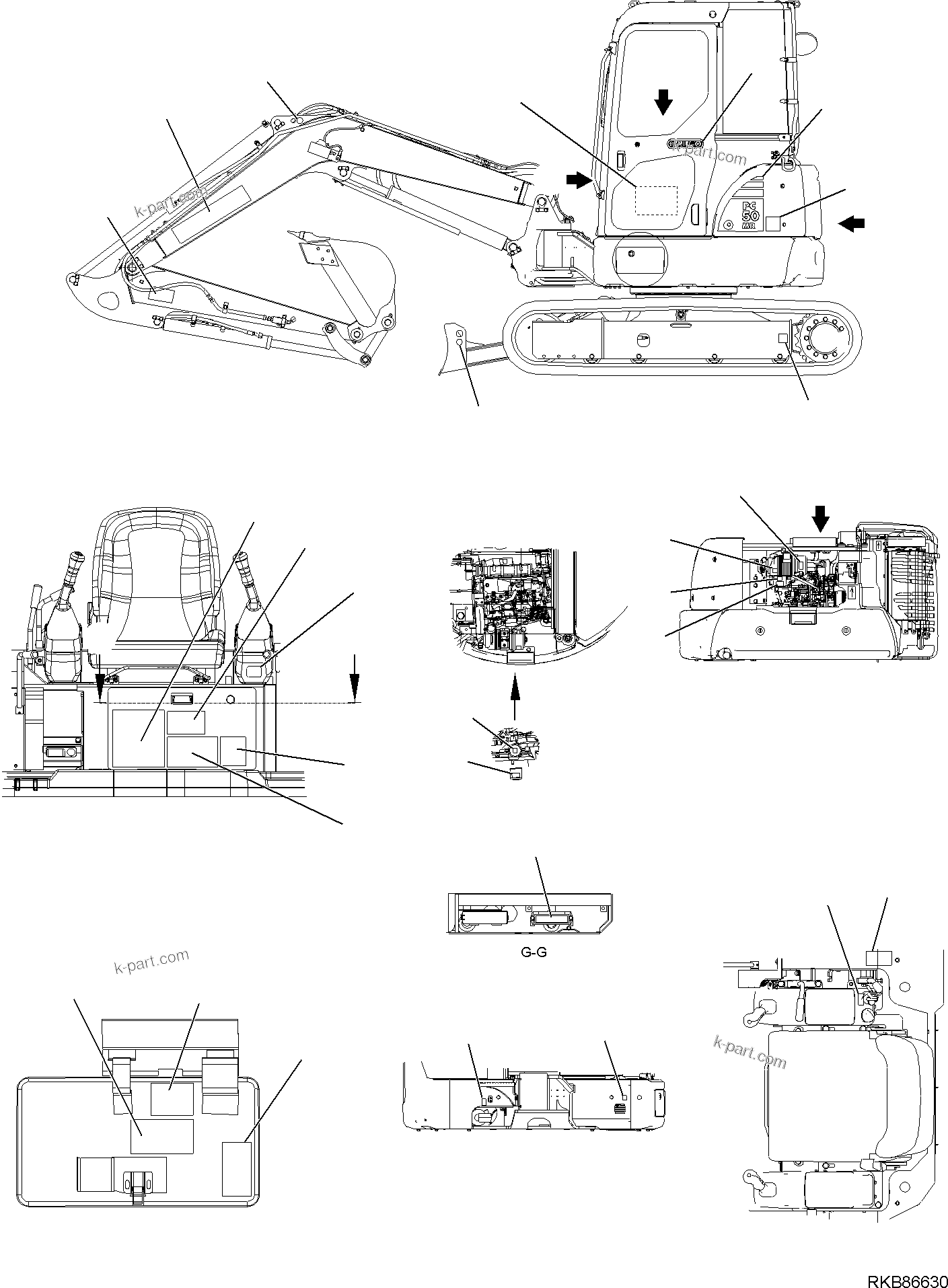 Komatsu parts book diagram for PC50MR-2 S/N F00103 AND UP: MARK PLATE (CAB) (2/2)