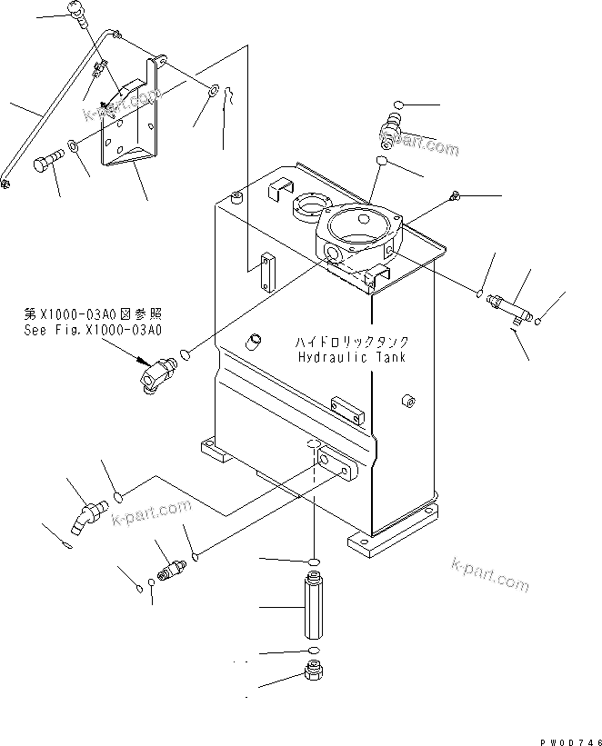 Komatsu parts book diagram for PC58UU-3 S/N 20001-UP: HYDRAULIC TANK (ELBOW AND TANK BRACKET) (FOR ARM CRANE)