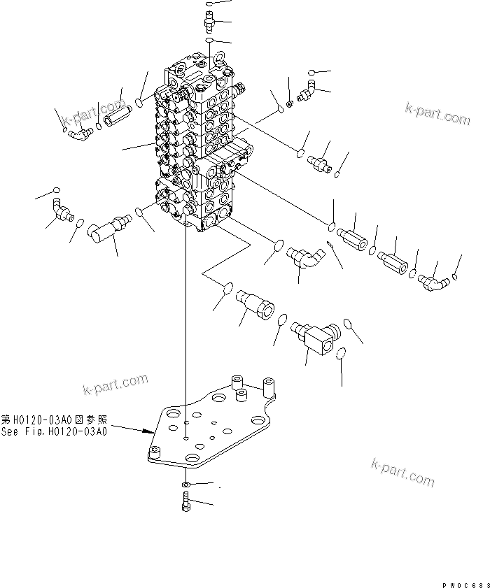 Komatsu parts book diagram for PC58UU-3 S/N 20001-UP: MAIN VALVE (MOUNT AND ELBOW)