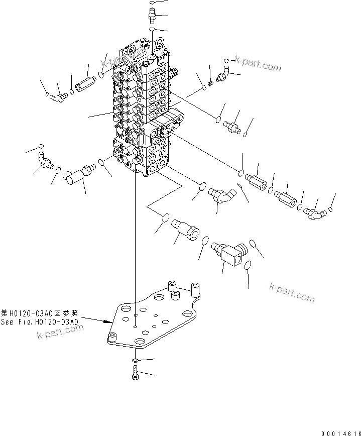 Komatsu parts book diagram for PC58UU-3 S/N 20001-UP: MAIN VALVE (MOUNT AND ELBOW) (FOR POWER TILT MECHA ANGLE BLADE)(#20848-)