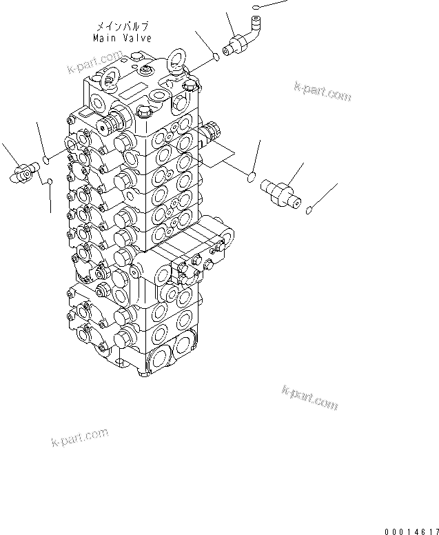 Komatsu parts book diagram for PC58UU-3 S/N 20001-UP: MAIN VALVE (PLUG) (FOR POWER TILT MECHA ANGLE BLADE)(#20848-)