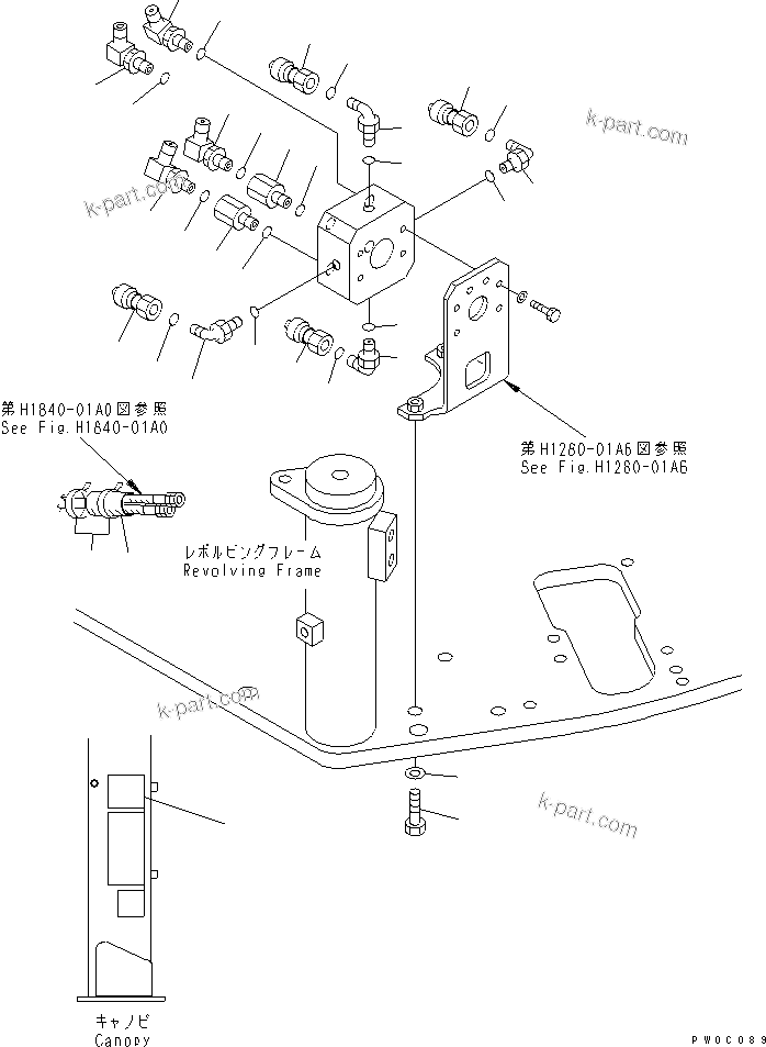 Komatsu parts book diagram for PC58UU-3 S/N 20001-UP: MULTI PATERN (ELBOW) (2WAY) (JIS KOMATSU)