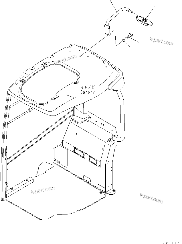 Komatsu parts book diagram for PC58UU-3 S/N 20001-UP: REAR VIEW MIRROR (FOR CANOPY)