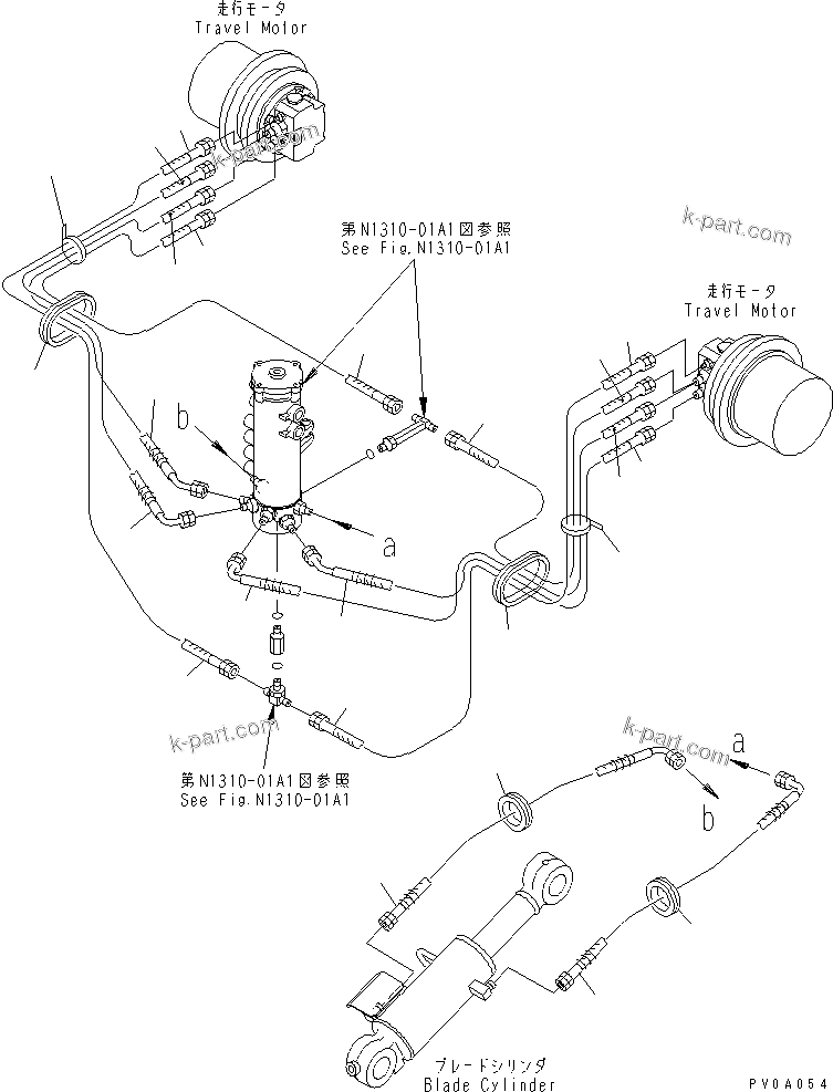 Komatsu parts book diagram for PC58UU-3 S/N 20001-UP: LOWER HYDRAULIC PIPING (FOR POWER TILT MECHA ANGLE BLADE)(#20848-22300)