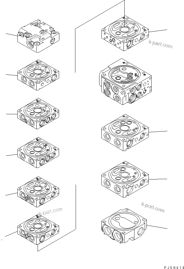 Komatsu parts book diagram for PC58UU-3 S/N 20001-UP: MAIN VALVE (8-VALVE) (1/20)