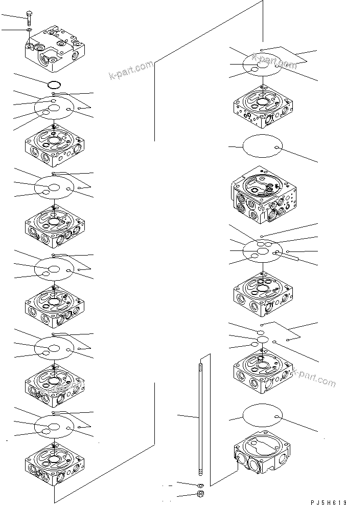Komatsu parts book diagram for PC58UU-3 S/N 20001-UP: MAIN VALVE (8-VALVE) (2/20)