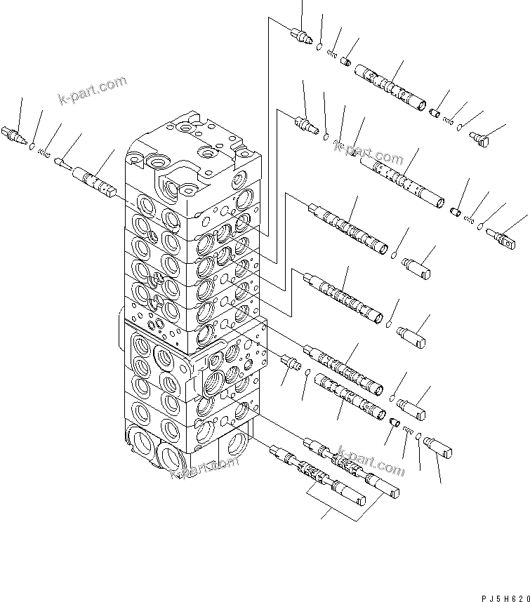 Komatsu parts book diagram for PC58UU-3 S/N 20001-UP: MAIN VALVE (8-VALVE) (3/20)