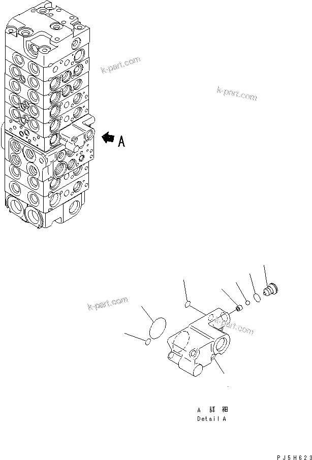 Komatsu parts book diagram for PC58UU-3 S/N 20001-UP: MAIN VALVE (8-VALVE) (6/20)