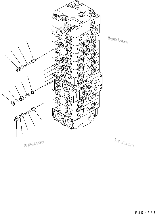 Komatsu parts book diagram for PC58UU-3 S/N 20001-UP: MAIN VALVE (8-VALVE) (10/20)