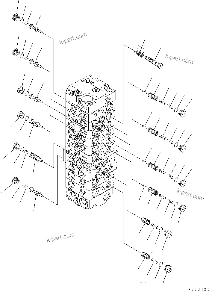 Komatsu parts book diagram for PC58UU-3 S/N 20001-UP: MAIN VALVE (8-VALVE) (11/20)