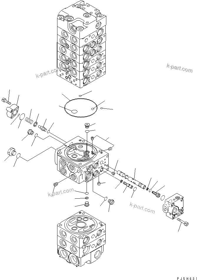 Komatsu parts book diagram for PC58UU-3 S/N 20001-UP: MAIN VALVE (8-VALVE) (14/20)