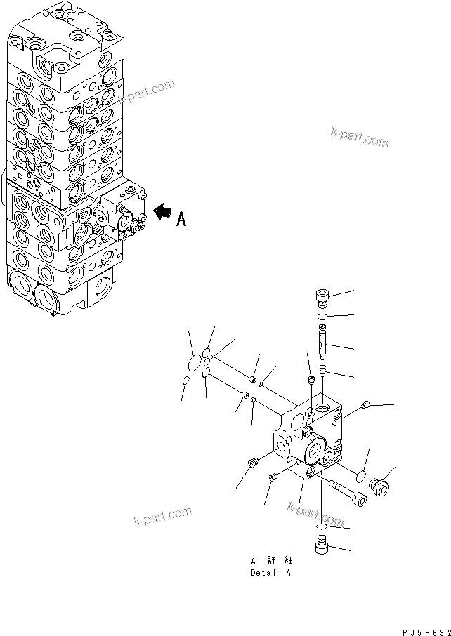 Komatsu parts book diagram for PC58UU-3 S/N 20001-UP: MAIN VALVE (8-VALVE) (15/20)
