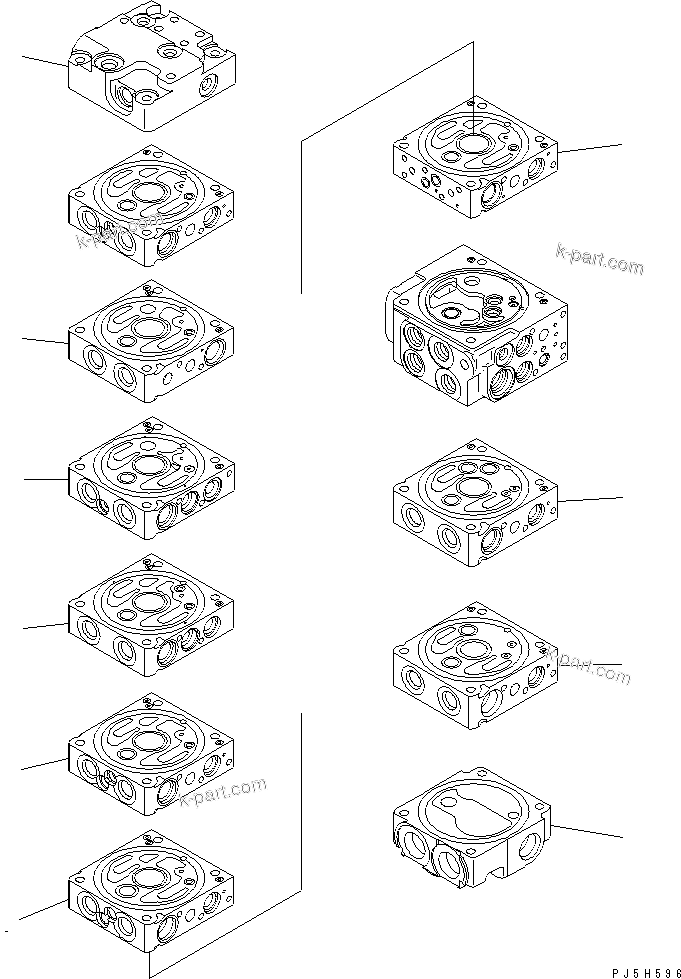 Komatsu parts book diagram for PC58UU-3 S/N 20001-UP: MAIN VALVE (9-VALVE) (1/22) (FOR ATTACHMENT)