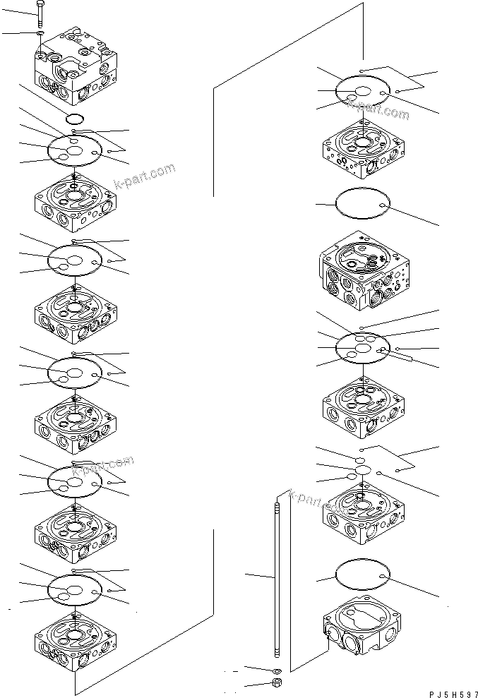 Komatsu parts book diagram for PC58UU-3 S/N 20001-UP: MAIN VALVE (9-VALVE) (2/22) (FOR ATTACHMENT)