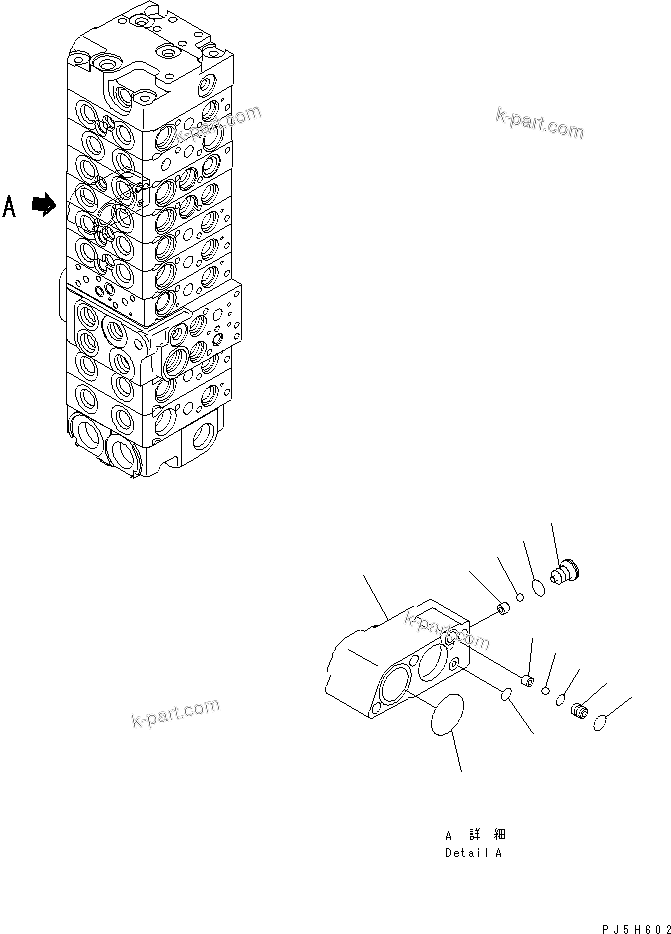 Komatsu parts book diagram for PC58UU-3 S/N 20001-UP: MAIN VALVE (9-VALVE) (7/22) (FOR ATTACHMENT)