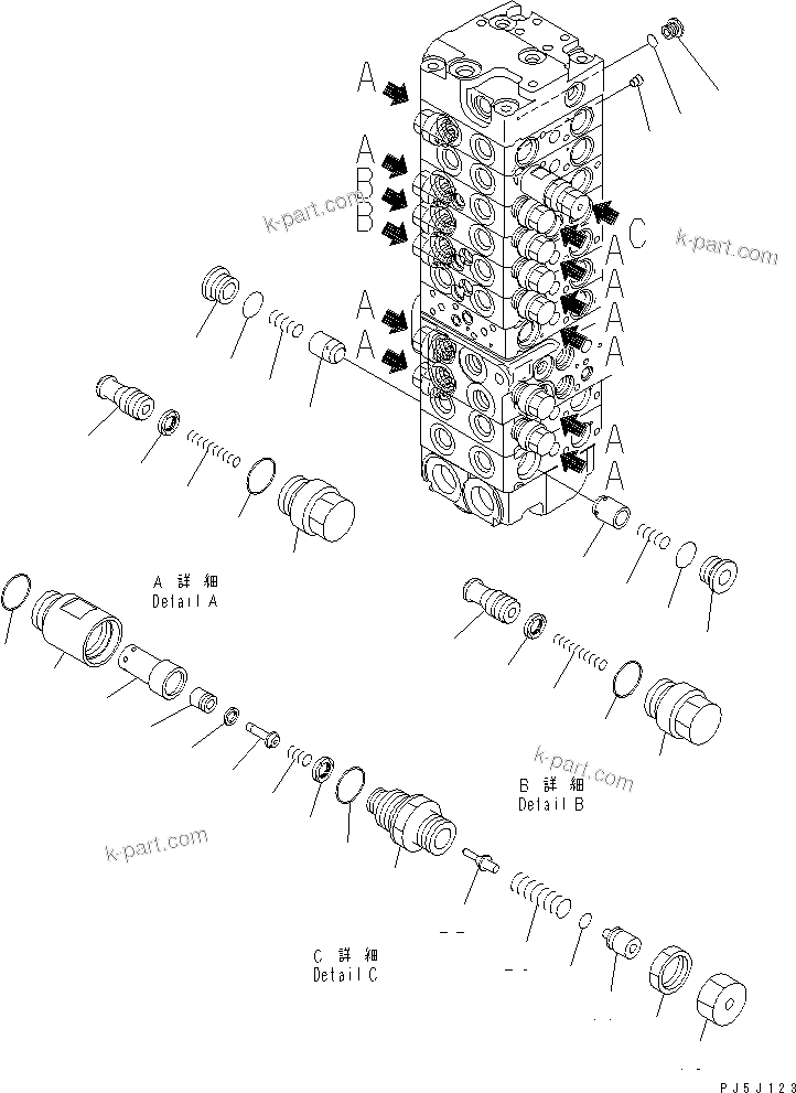 Komatsu parts book diagram for PC58UU-3 S/N 20001-UP: MAIN VALVE (9-VALVE) (12/22) (FOR ATTACHMENT)