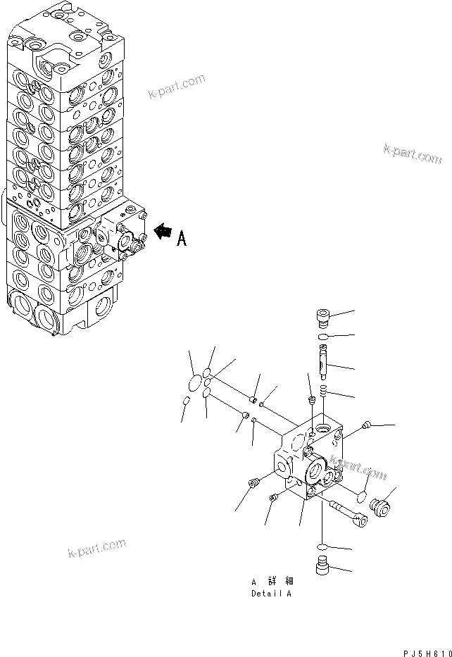 Komatsu parts book diagram for PC58UU-3 S/N 20001-UP: MAIN VALVE (9-VALVE) (15/22) (FOR POWER TILT MECHA ANGLE BLADE)(#20848-)