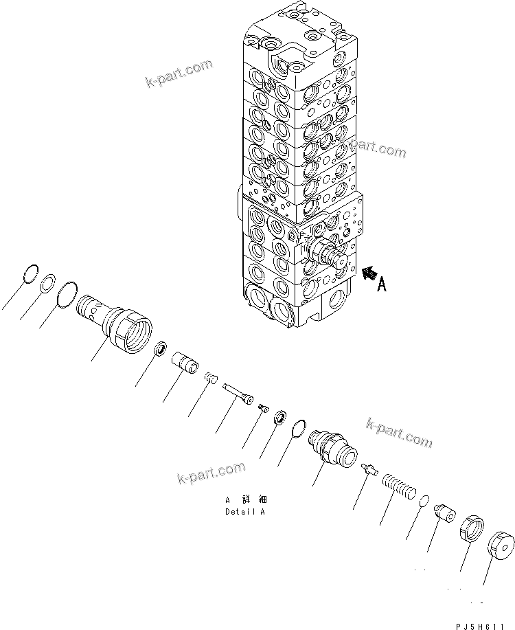 Komatsu parts book diagram for PC58UU-3 S/N 20001-UP: MAIN VALVE (9-VALVE) (16/22) (FOR SLIDE ARM)