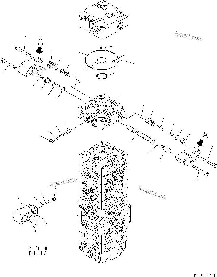 Komatsu parts book diagram for PC58UU-3 S/N 20001-UP: MAIN VALVE (9-VALVE) (21/22) (FOR SLIDE ARM)