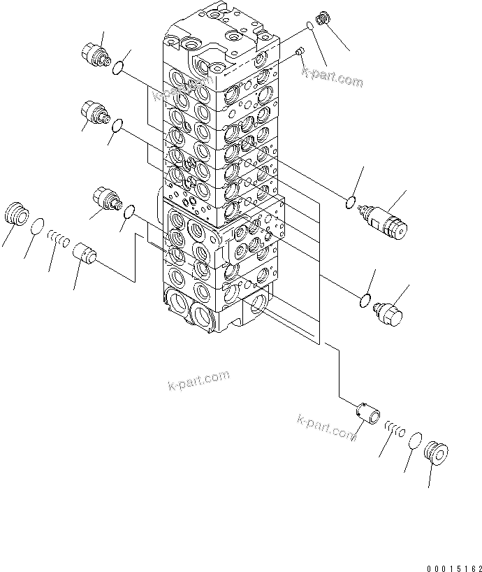 Komatsu parts book diagram for PC58UU-3 S/N 20001-UP: MAIN VALVE (9-VALVE) (12/22) (FOR POWER TILT MECHA ANGLE BLADE)(#20848-)
