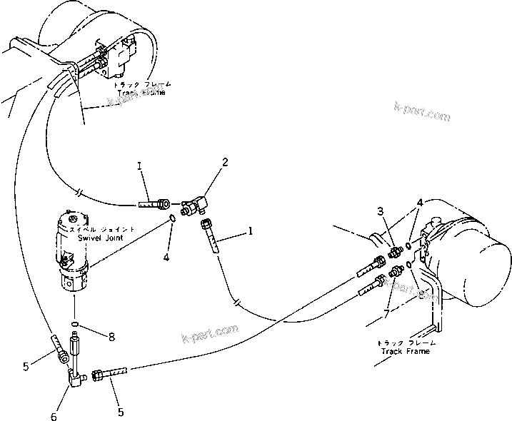 Komatsu parts book diagram for PC60-6S S/N 28001-UP: HYDRAULIC PIPING (TRAVEL MOTOR LINE) (LOWER 2/2) (FOR RUBBER SHOE SPEC.) (FOR LONG LEVER CONTROL)