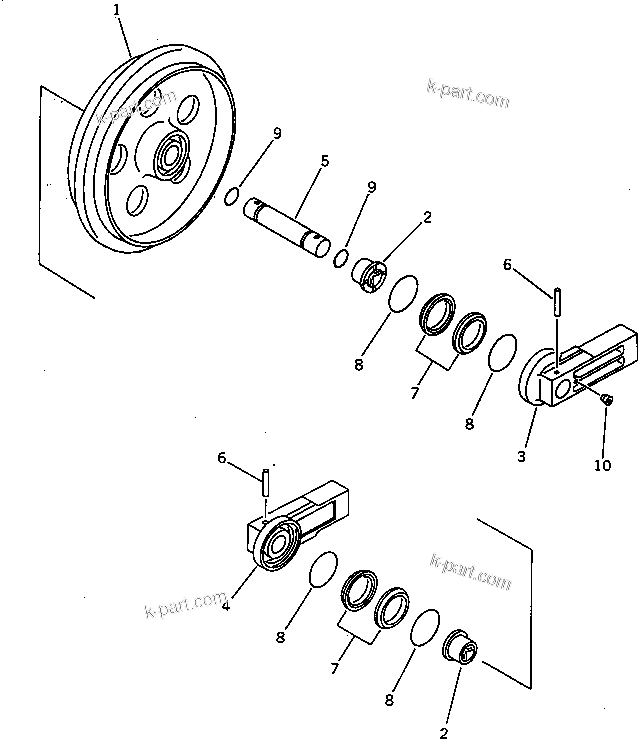 Komatsu parts book diagram for PC60-6S S/N 28001-UP: FRONT IDLER (FOR RUBBER SHOE SPEC.)(#34101-)