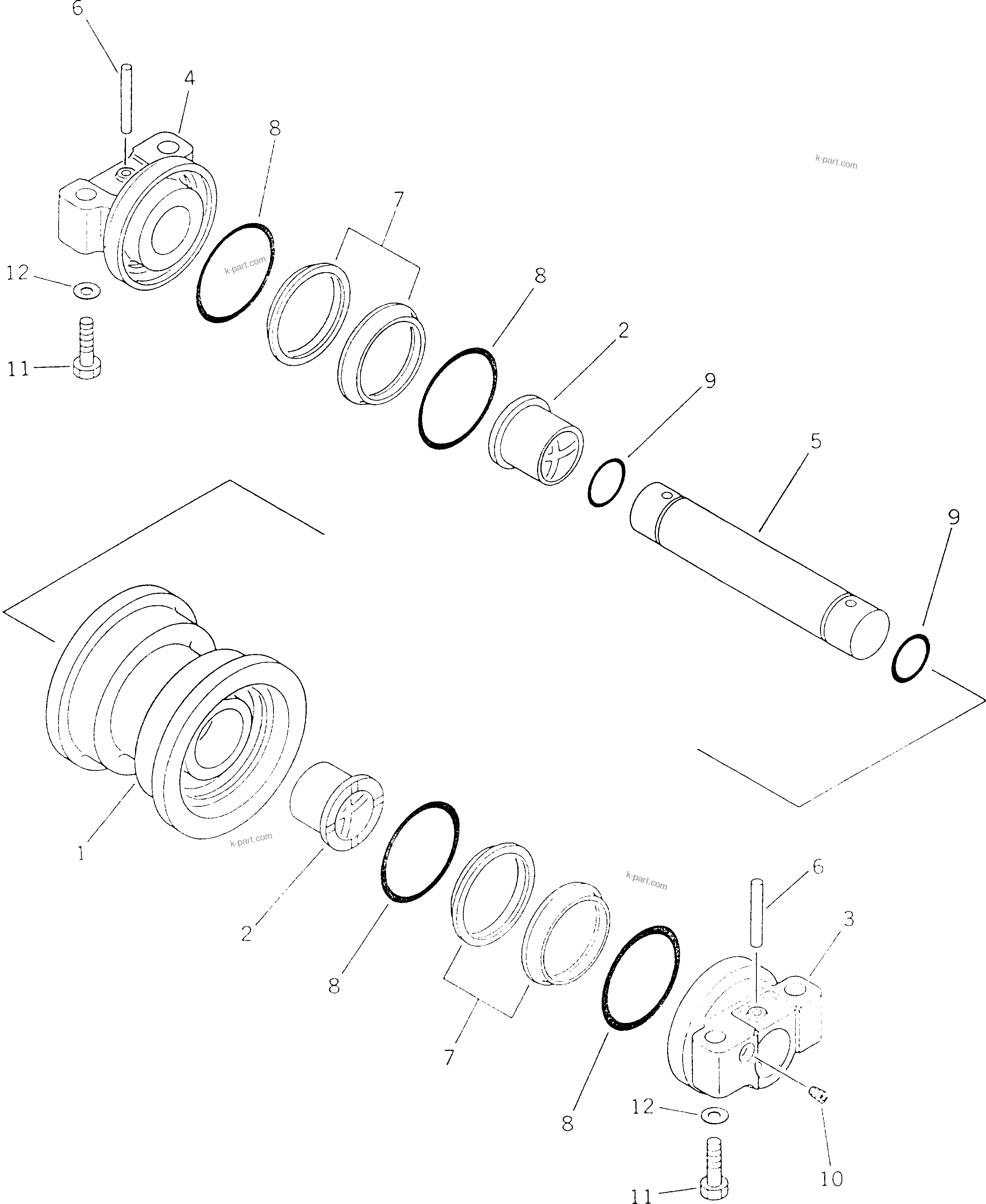 Komatsu parts book diagram for PC60-6S S/N 28001-UP: TRACK ROLLER (FOR RUBBER SHOE SPEC.) (FOR LONG LEVER CONTROL)