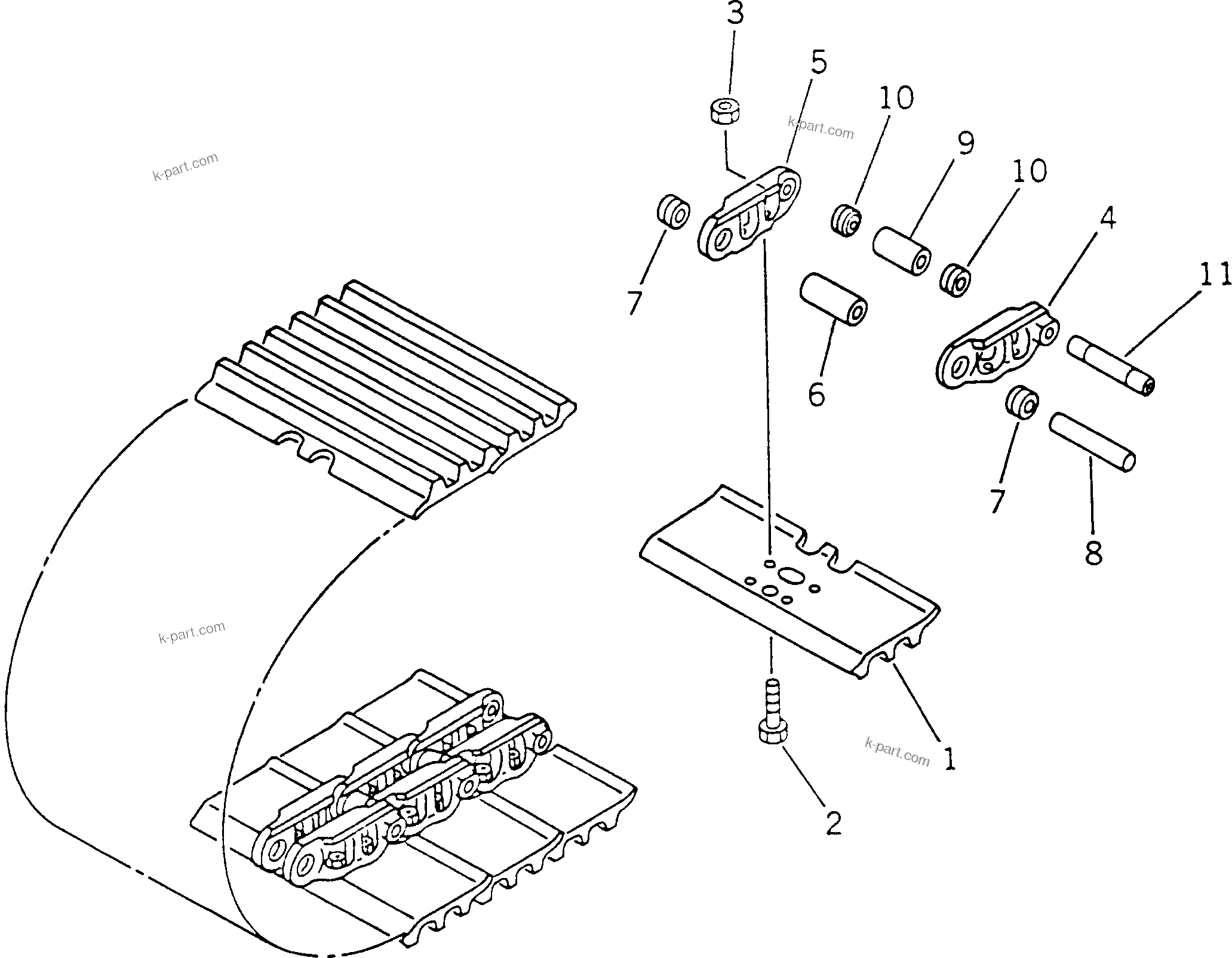 Komatsu parts book diagram for PC60-6S S/N 28001-UP: TRACK SHOE (TRIPLE GROUSER WITH HOLE) (FOR RUBBER SHOE)          (FOR JAPAN)