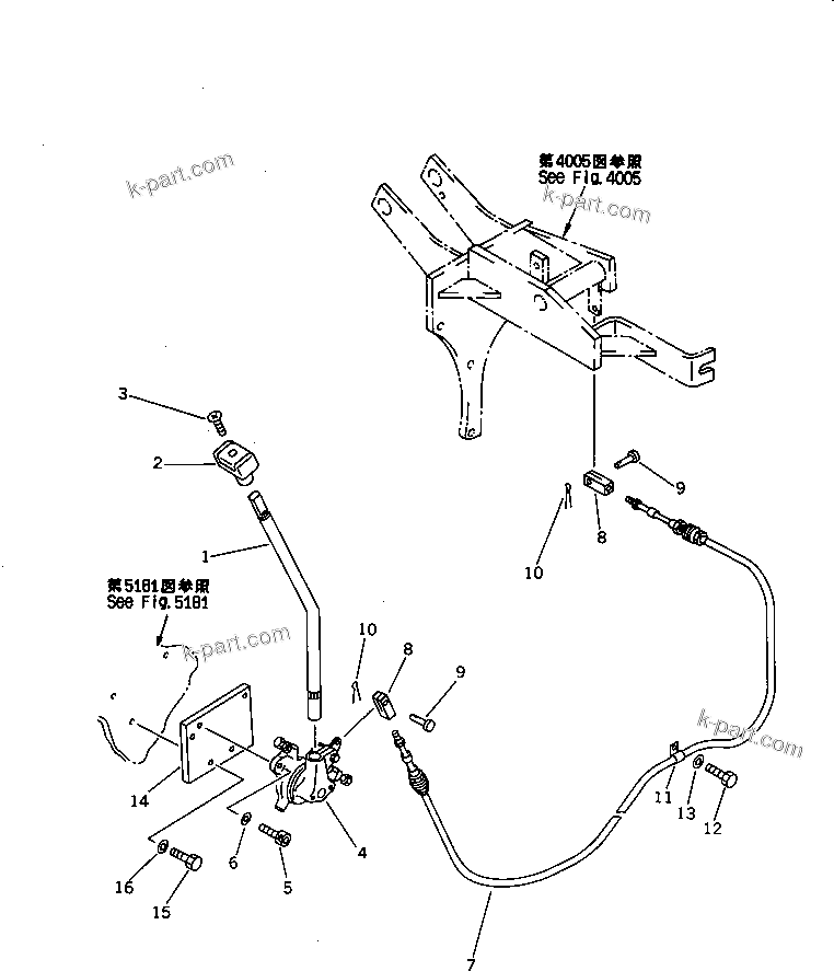 Komatsu parts book diagram for PC60-6S S/N 28001-UP: FUEL CONTROL LEVER (FOR LONG LEVER CONTROL)