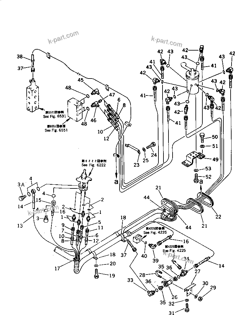 Komatsu parts book diagram for PC60-6S S/N 28001-UP: HYDRAULIC PIPING (MULTI PATTERN SHIFT LINE) (L.H.)               (FOR LONG LEVER CONTROL)