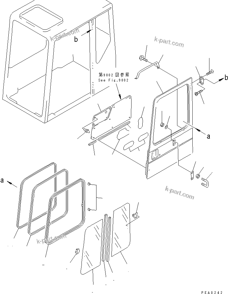 Komatsu parts book diagram for PC60-6S S/N 28001-UP: OPERATOR'S CAB (6/7) (DOOR 1/2)(#34101-)