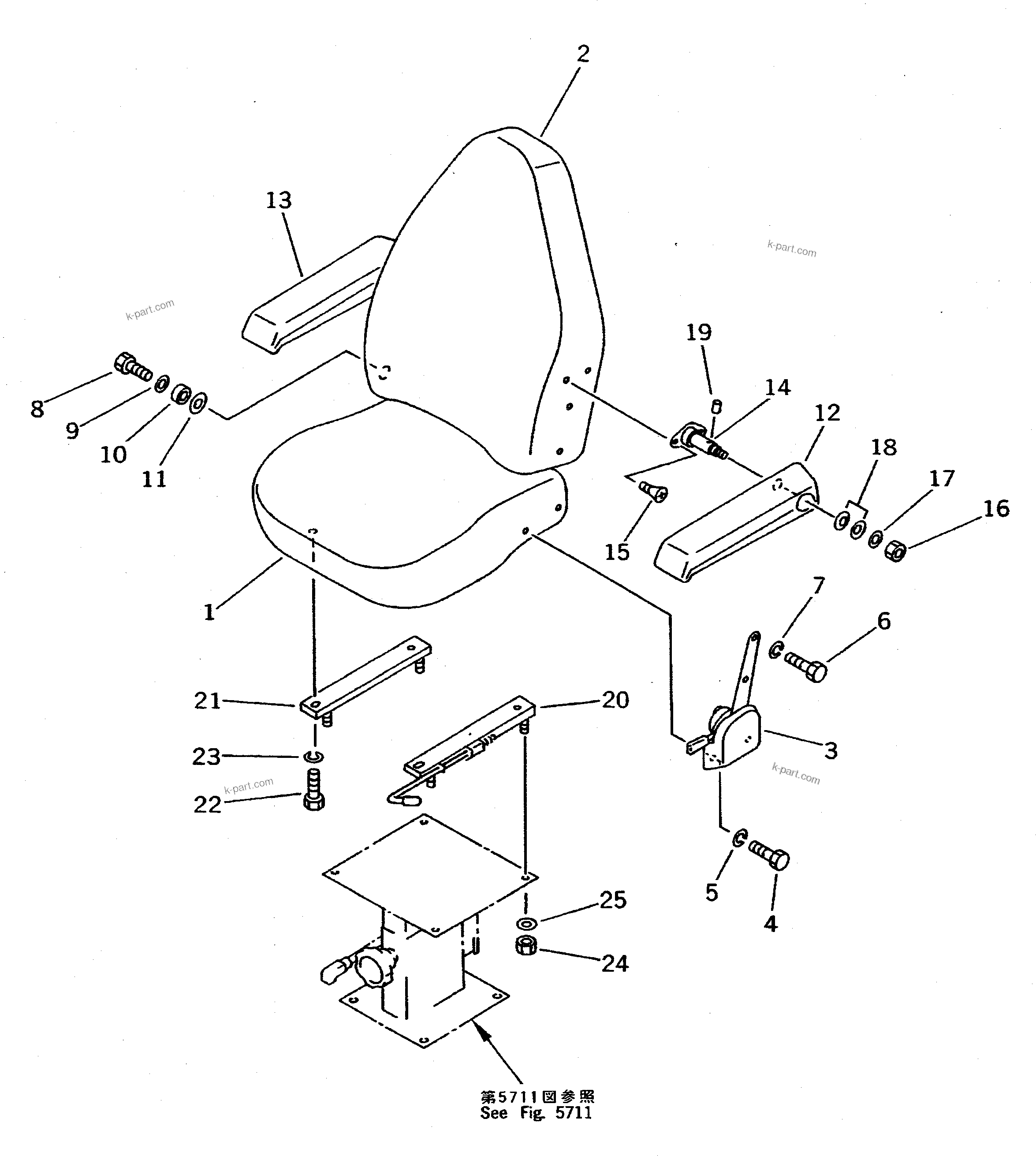 Komatsu parts book diagram for PC60-6S S/N 28001-UP: OPERATOR'S SEAT (FOR LONG LEVER CONTROL)