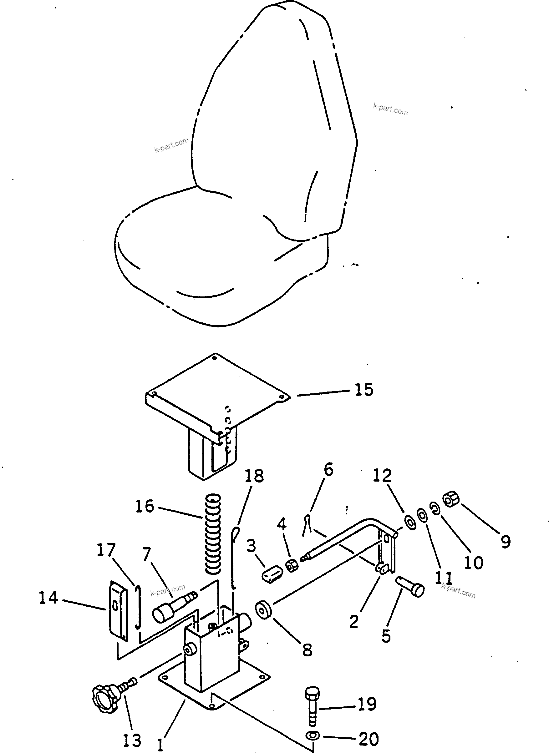 Komatsu parts book diagram for PC60-6S S/N 28001-UP: OPERATOR'S SEAT STAND (FOR LONG LEVER CONTROL)