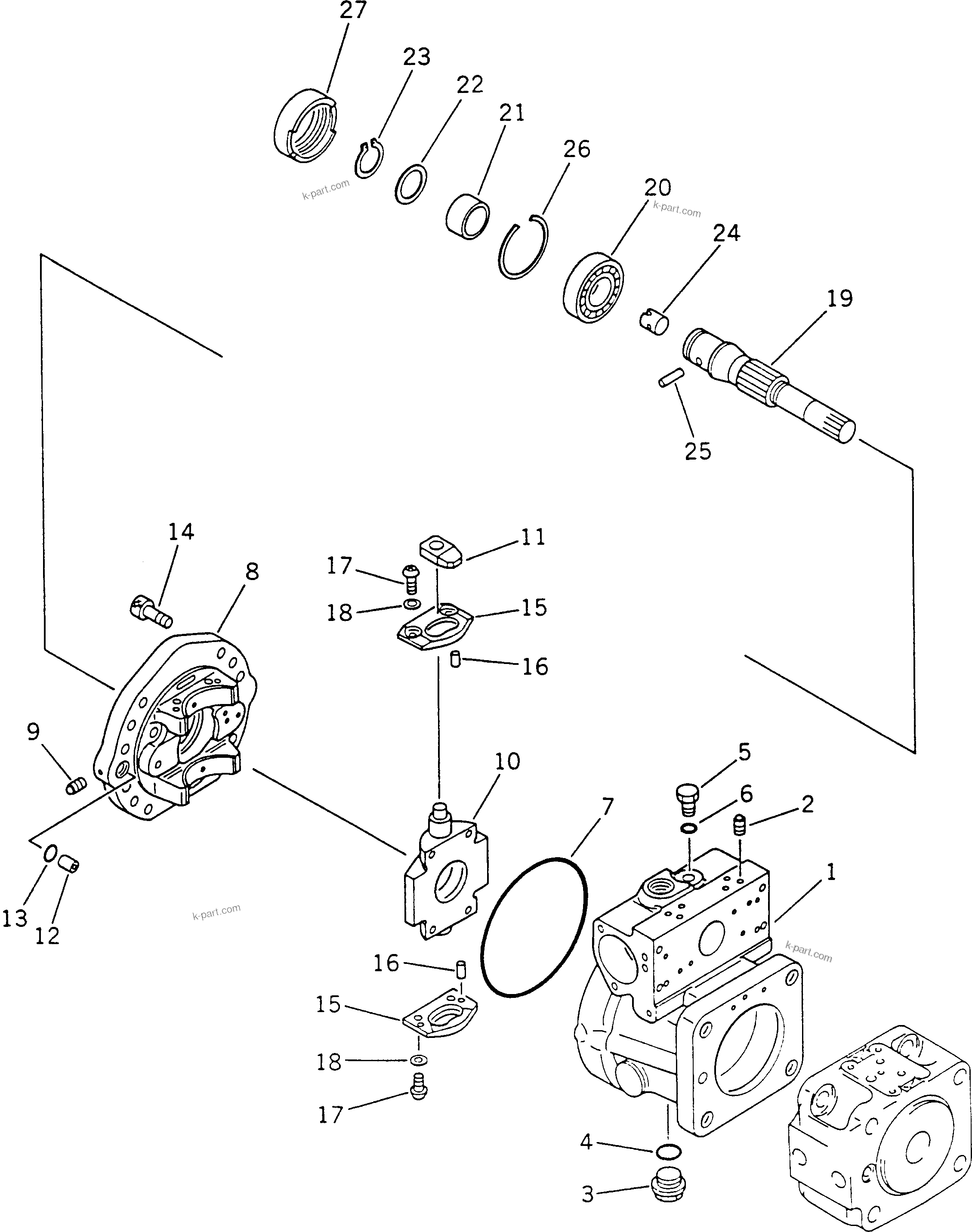 Komatsu parts book diagram for PC60-6S S/N 28001-UP: HYDRAULIC PUMP (REAR 1/2) (EXCEPT BLADE SPEC.)