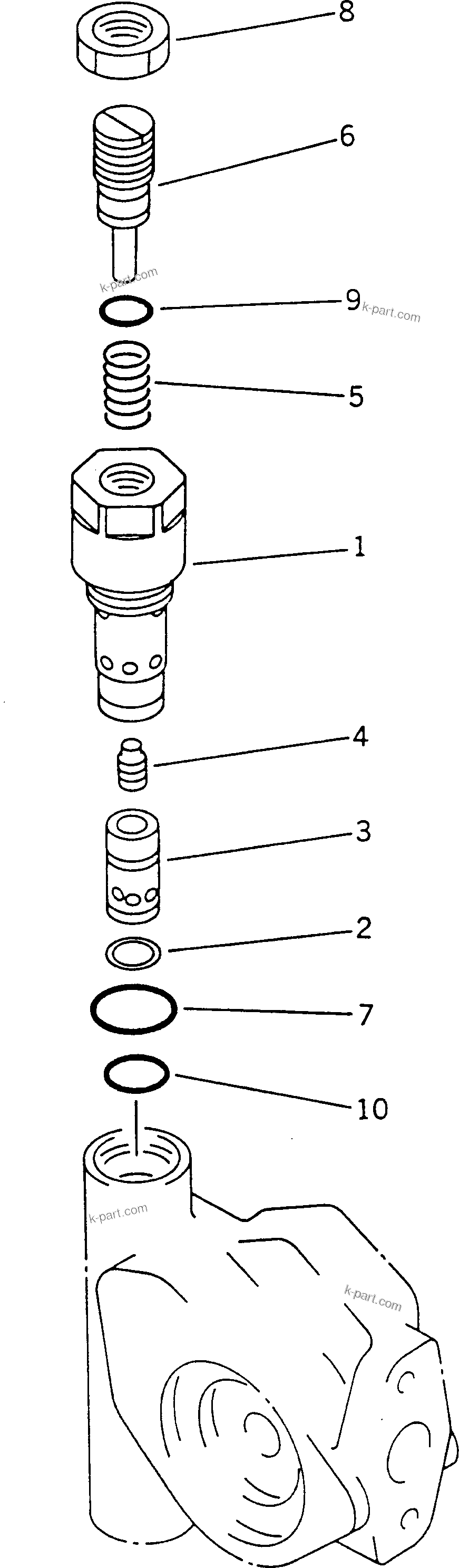 Komatsu parts book diagram for PC60-6S S/N 28001-UP: HYDRAULIC PUMP (RELIEF VALVE) (EXCEPT BLADE SPEC.)