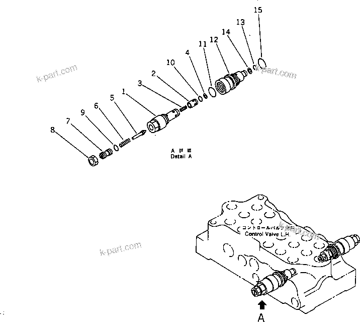 Komatsu parts book diagram for PC60-6S S/N 28001-UP: HYDRAULIC CONTROL VALVE ? L.H. (RELIEF VALVE FOR BREAKER)