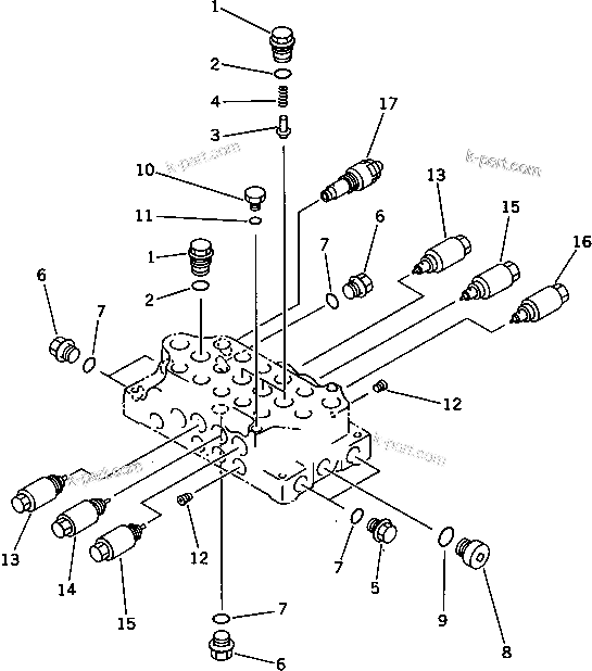 Komatsu parts book diagram for PC60-6S S/N 28001-UP: HYDRAULIC CONTROL VALVE ? R.H. (2/3) (EXCEPT BLADE SPEC.)