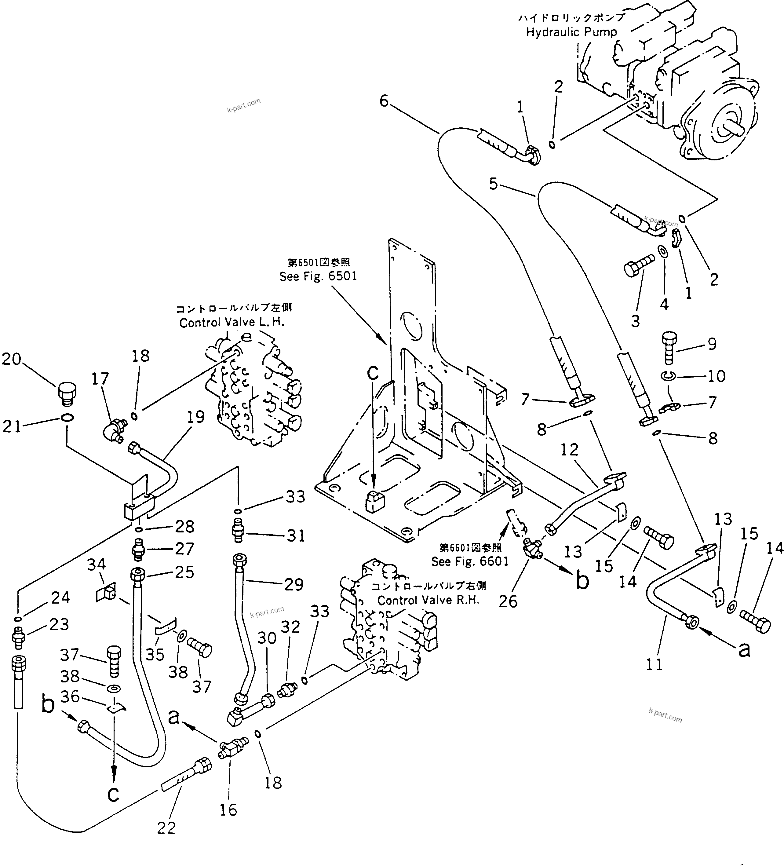 Komatsu parts book diagram for PC60-6S S/N 28001-UP: HYDRAULIC PIPING (DELIVERY LINE)(#30542-)