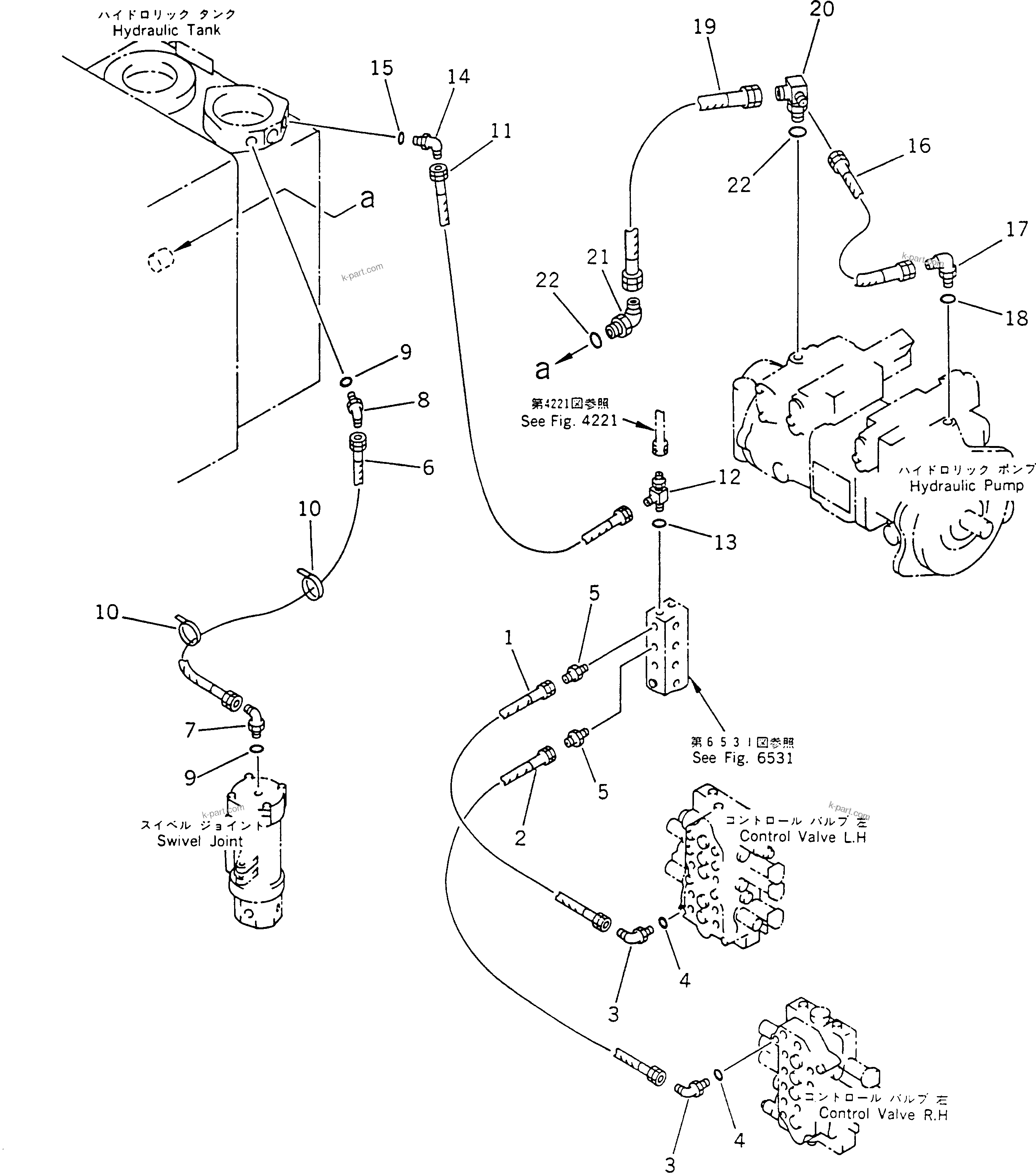 Komatsu parts book diagram for PC60-6S S/N 28001-UP: HYDRAULIC PIPING (DRAIN LINE)