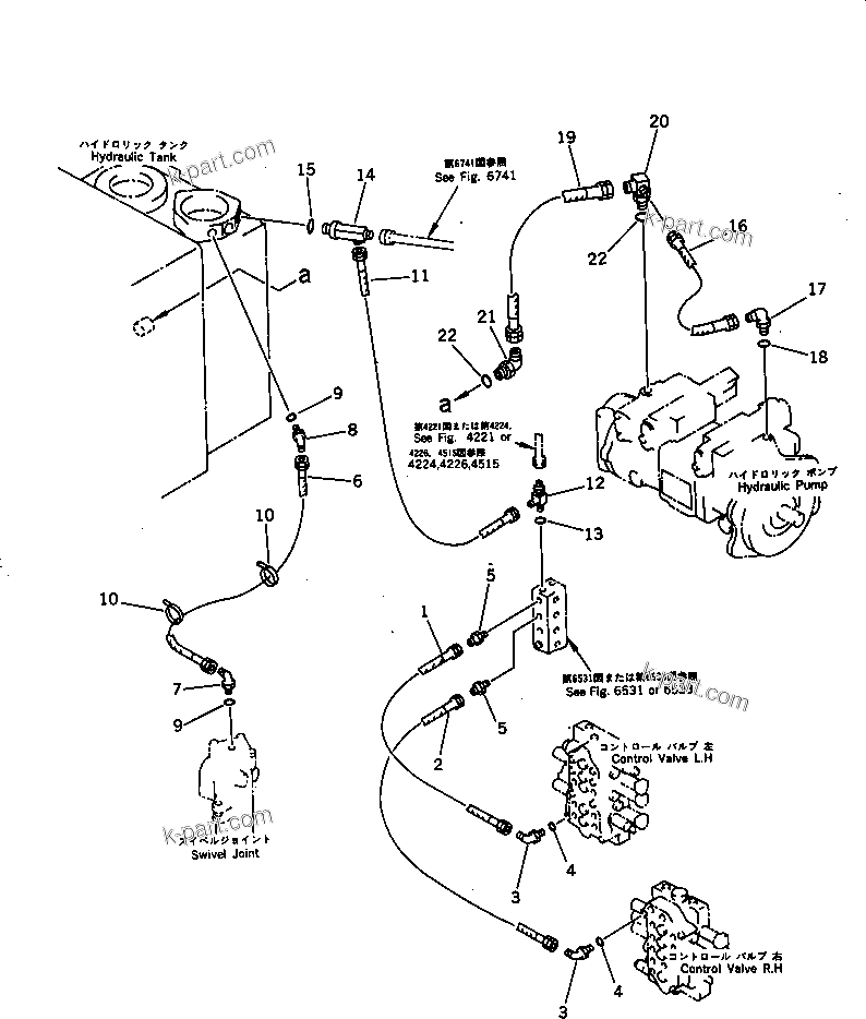 Komatsu parts book diagram for PC60-6S S/N 28001-UP: HYDRAULIC PIPING (DRAIN LINE) (WITH BLADE)