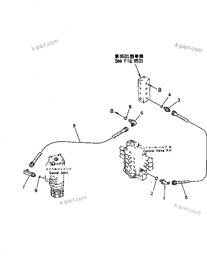 Komatsu parts book diagram for PC60-6S S/N 28001-UP: HYDRAULIC PIPING (PILOT CIRCUIT) (WITH BLADE)