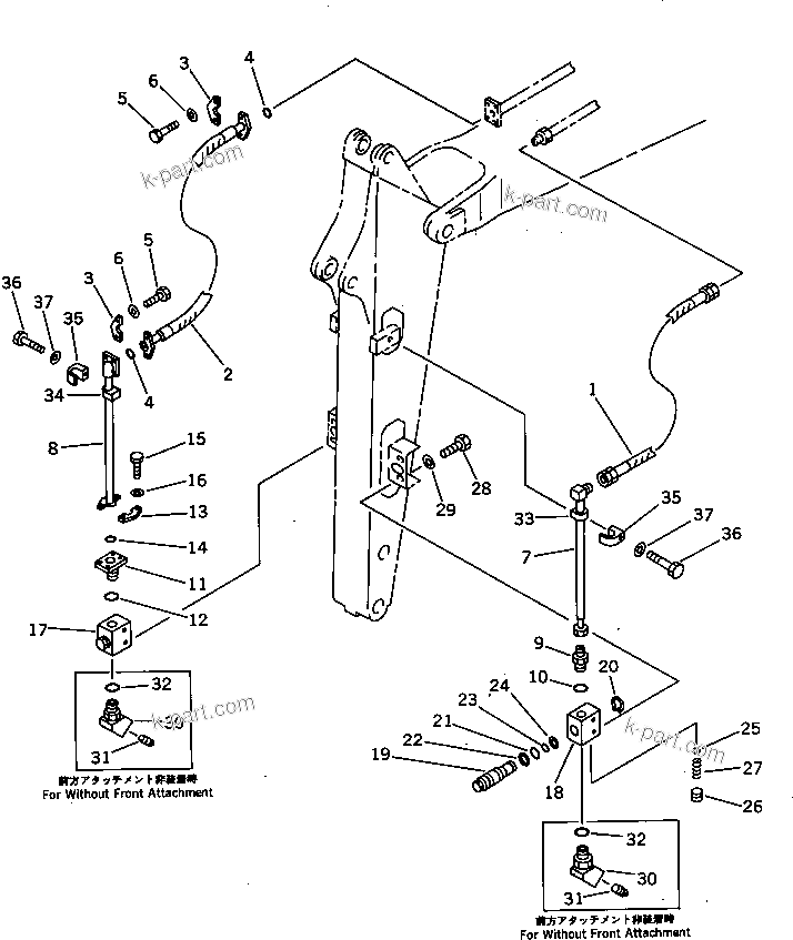 Komatsu parts book diagram for PC60-6S S/N 28001-UP: HYDRAULIC PIPING (FOR ATTACHMENT LINE) (ARM SIDE)(#34101-)
