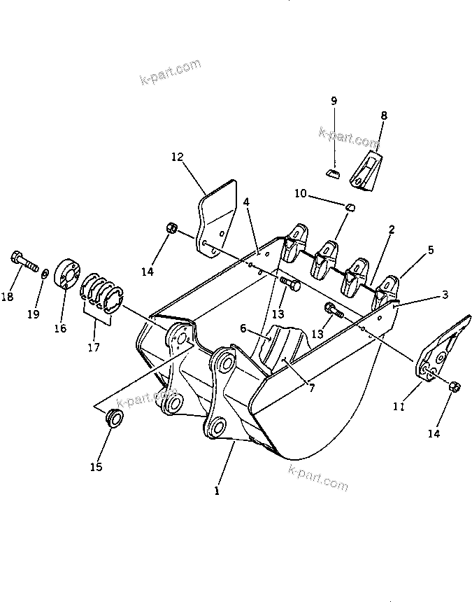 Komatsu parts book diagram for PC60-6S S/N 28001-UP: BUCKET ? 0.32M3 WIDTH 725MM