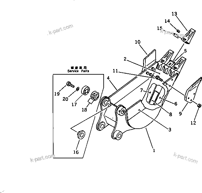 Komatsu parts book diagram for PC60-6S S/N 28001-UP: BUCKET ? 0.08M3 WIDTH 350MM