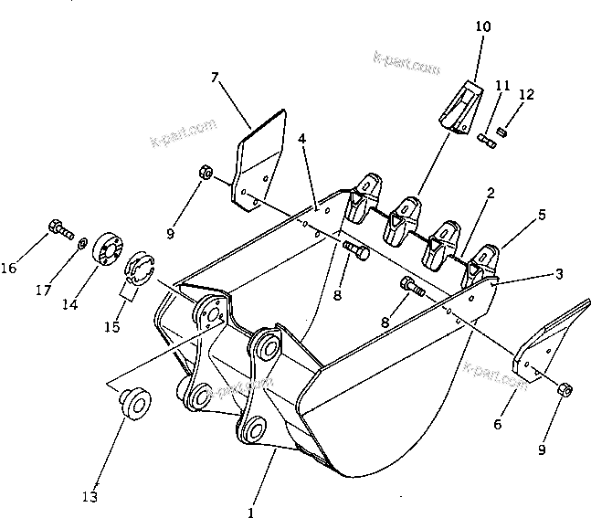 Komatsu parts book diagram for PC60-6S S/N 28001-UP: BUCKET ? 0.25M3 WIDTH 650MM ? HORIZONTAL PIN TYPE